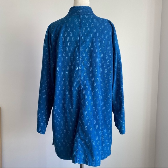XL Eileen Fisher Kimono Jacket Block Printed Denim Organic Cotton - Picture 5 of 14